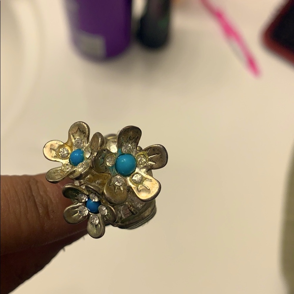 Rustic gold and blue flower Stretchy ring